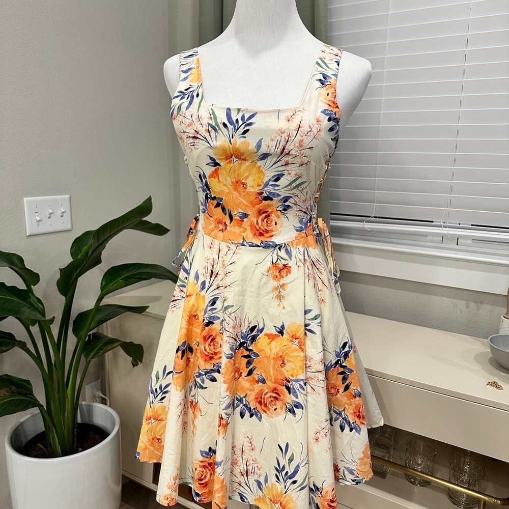 Floral Fit-and-Flare Sundress with Orange Blooms